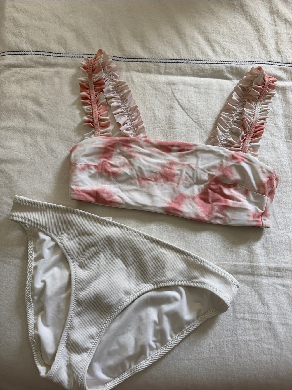 Aerie Women’s Tie-Dye Bikini Top & White Bikini Bottom Set